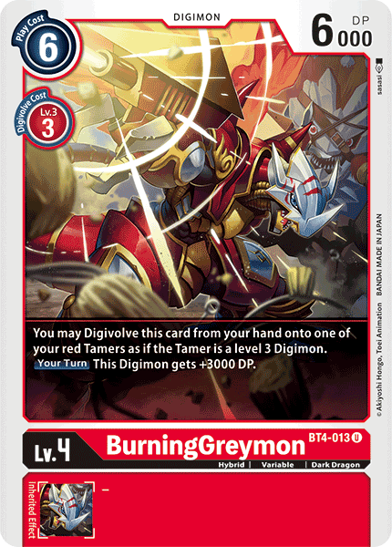 BT4-013, Dark Dragon, Digimon, Great Legend, Hybrid, Red, Uncommon, Variable BurningGreymon [BT4-013] [Great Legend] - Trading Card World