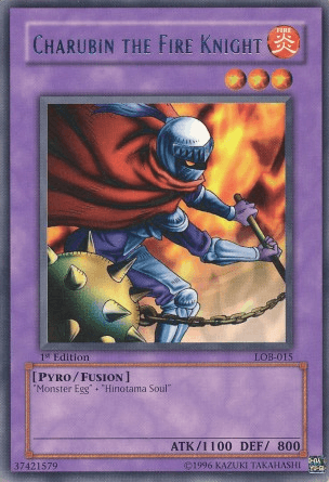 1st Edition, Fire, Fusion Monster, Pyro, Rare, The Legend of Blue Eyes White Dragon, Unlimited Charubin the Fire Knight [LOB-015] Rare - Trading Card World