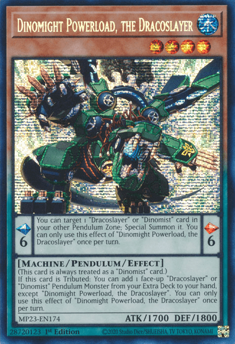 1st Edition, Dueling Heroes Collectors Tin - Mega Pack (25th Anniversary Edition), Machine, Pendulum/Effect Monster, Prismatic Secret Rare, Water Dinomight Powerload, the Dracoslayer [MP23-EN174] Prismatic Secret Rare - Trading Card World