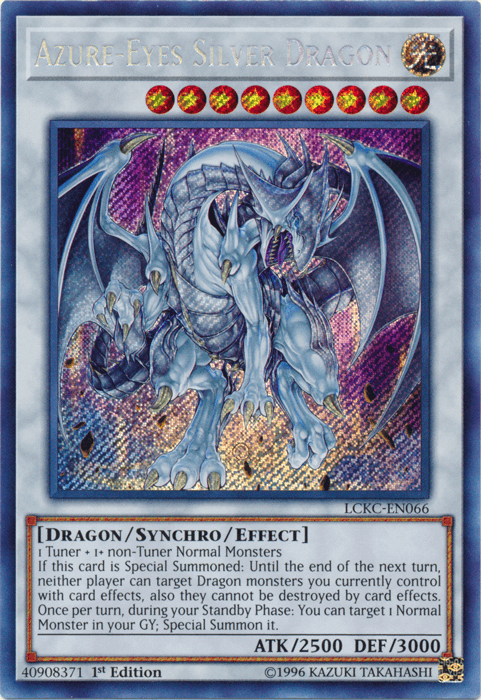 1st Edition, Dragon, Legendary Collection Kaiba, Light, Secret Rare, Synchro/Effect Monster, Unlimited Azure-Eyes Silver Dragon [LCKC-EN066] Secret Rare - Trading Card World