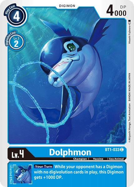 Blue, BT1-033, Champion, Common, Digimon, Release Special Booster Ver.1.0, Sea Animal, Vaccine Dolphmon [BT1-033] [Release Special Booster Ver.1.0] - Trading Card World