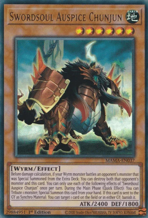 1st Edition, Earth, Effect Monster, Magnificent Mavens, Ultra Rare, Wyrm Swordsoul Auspice Chunjun [MAMA-EN037] Ultra Rare - Trading Card World