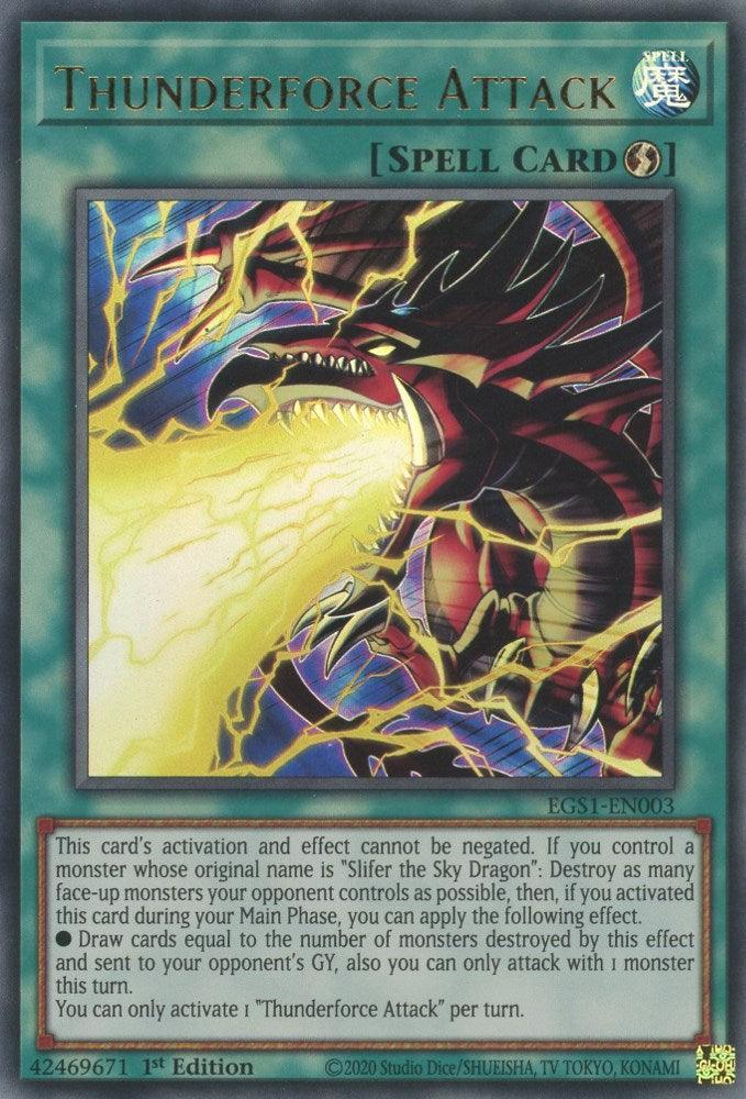 Egyptian God Deck: Slifer the Sky Dragon Unlimited, Quick-Play Spell, Spell, Ultra Rare, Unlimited Thunderforce Attack [EGS1-EN003] Ultra Rare - Trading Card World