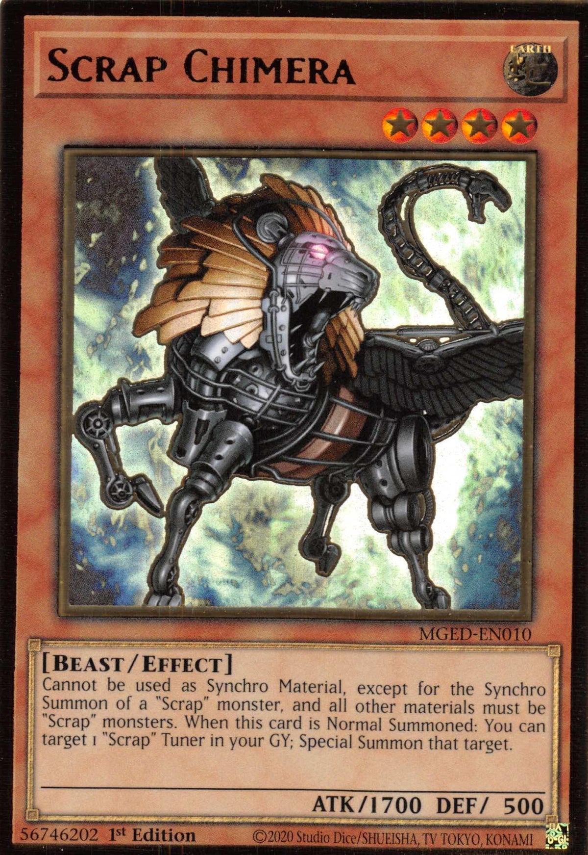 1st Edition, Beast, Earth, Effect Monster, Gold Rare, Maximum Gold: El Dorado Scrap Chimera [MGED-EN010] Gold Rare - Trading Card World