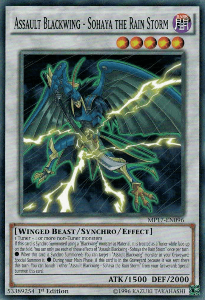 1st Edition, 2017 Mega-Tins Mega Pack, Common, Dark, Synchro/Effect Monster, Winged Beast Assault Blackwing - Sohaya the Rain Storm [MP17-EN096] Common - Trading Card World