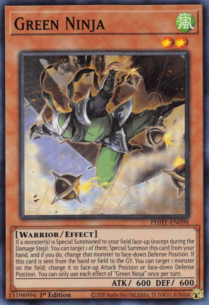 1st Edition, Effect Monster, Photon Hypernova, Super Rare, Warrior, Wind Green Ninja [PHHY-EN098] Super Rare - Trading Card World