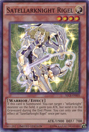 Effect Monster, Light, Limited, Secrets of Eternity, Super Rare, Warrior Satellarknight Rigel [SECE-ENS05] Super Rare - Trading Card World