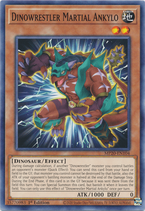 1st Edition, 2020 Tin of Lost Memories, Common, Dinosaur, Earth, Effect Monster Dinowrestler Martial Ankylo [MP20-EN104] Common - Trading Card World