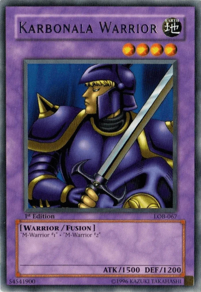 1st Edition, Earth, Fusion Monster, Rare, The Legend of Blue Eyes White Dragon, Unlimited, Warrior Karbonala Warrior [LOB-067] Rare - Trading Card World