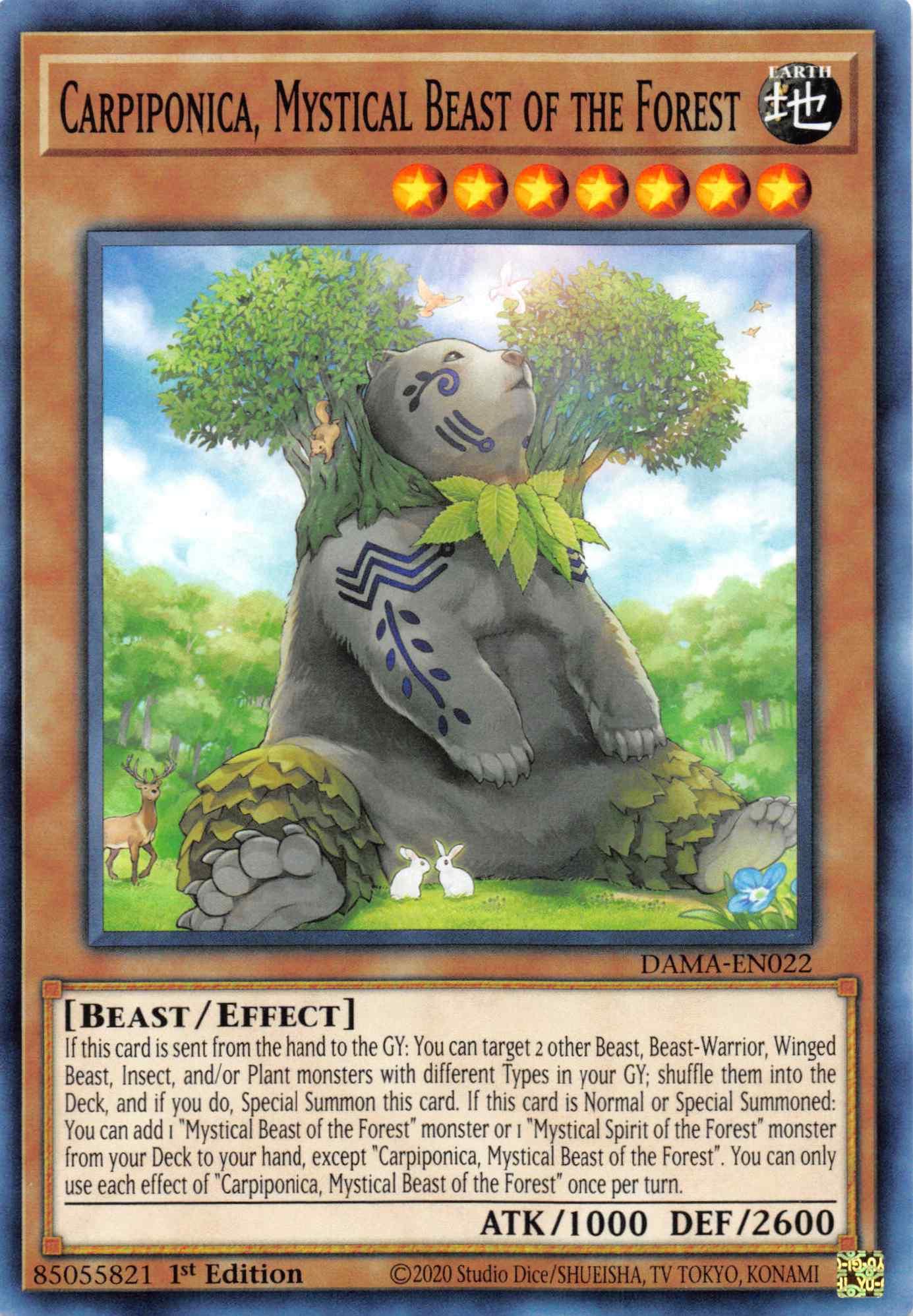 1st Edition, Beast, Common, Dawn of Majesty, Earth, Effect Monster Carpiponica, Mystical Beast of the Forest [DAMA-EN022] Common - Trading Card World