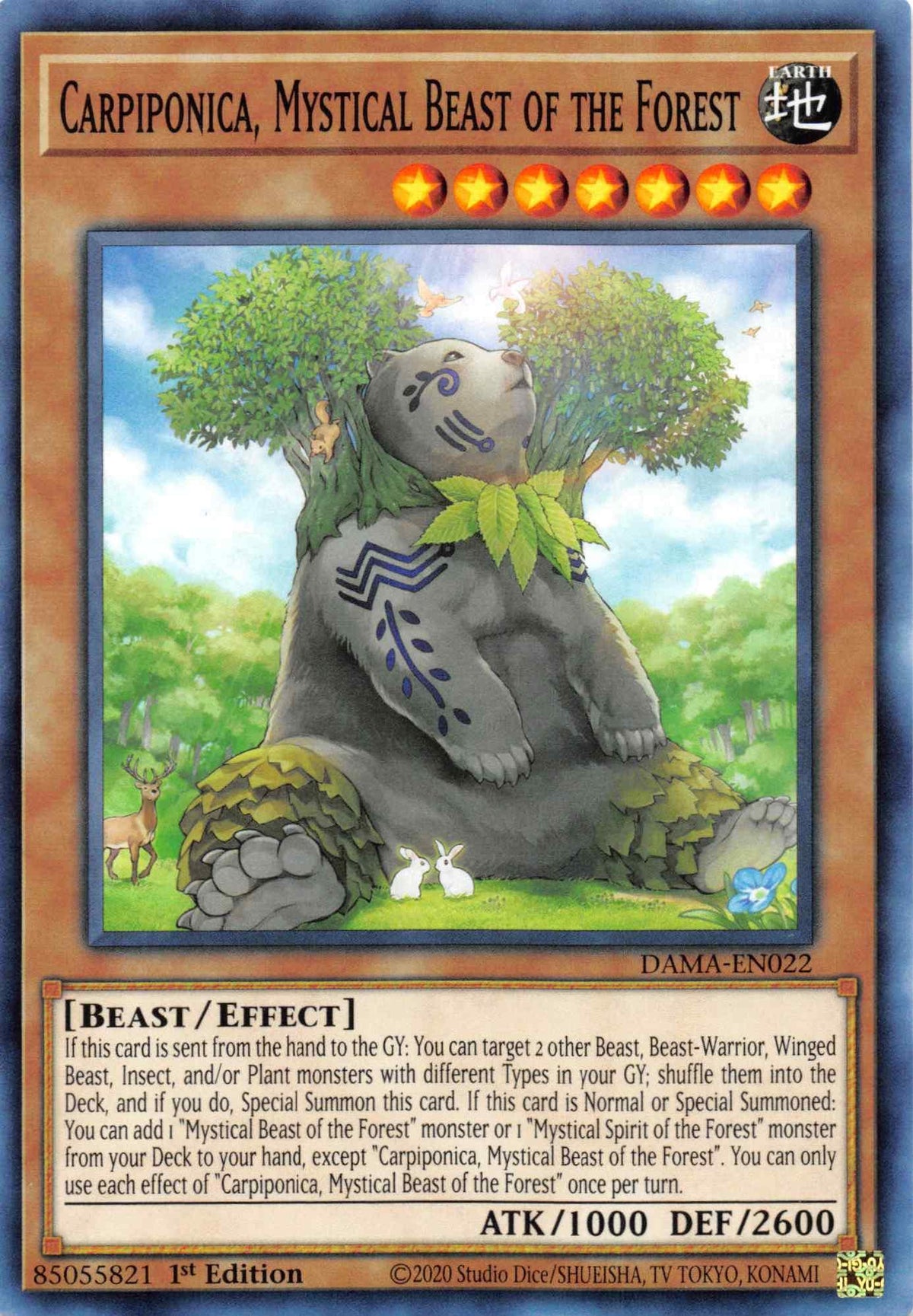 1st Edition, Beast, Common, Dawn of Majesty, Earth, Effect Monster Carpiponica, Mystical Beast of the Forest [DAMA-EN022] Common - Trading Card World