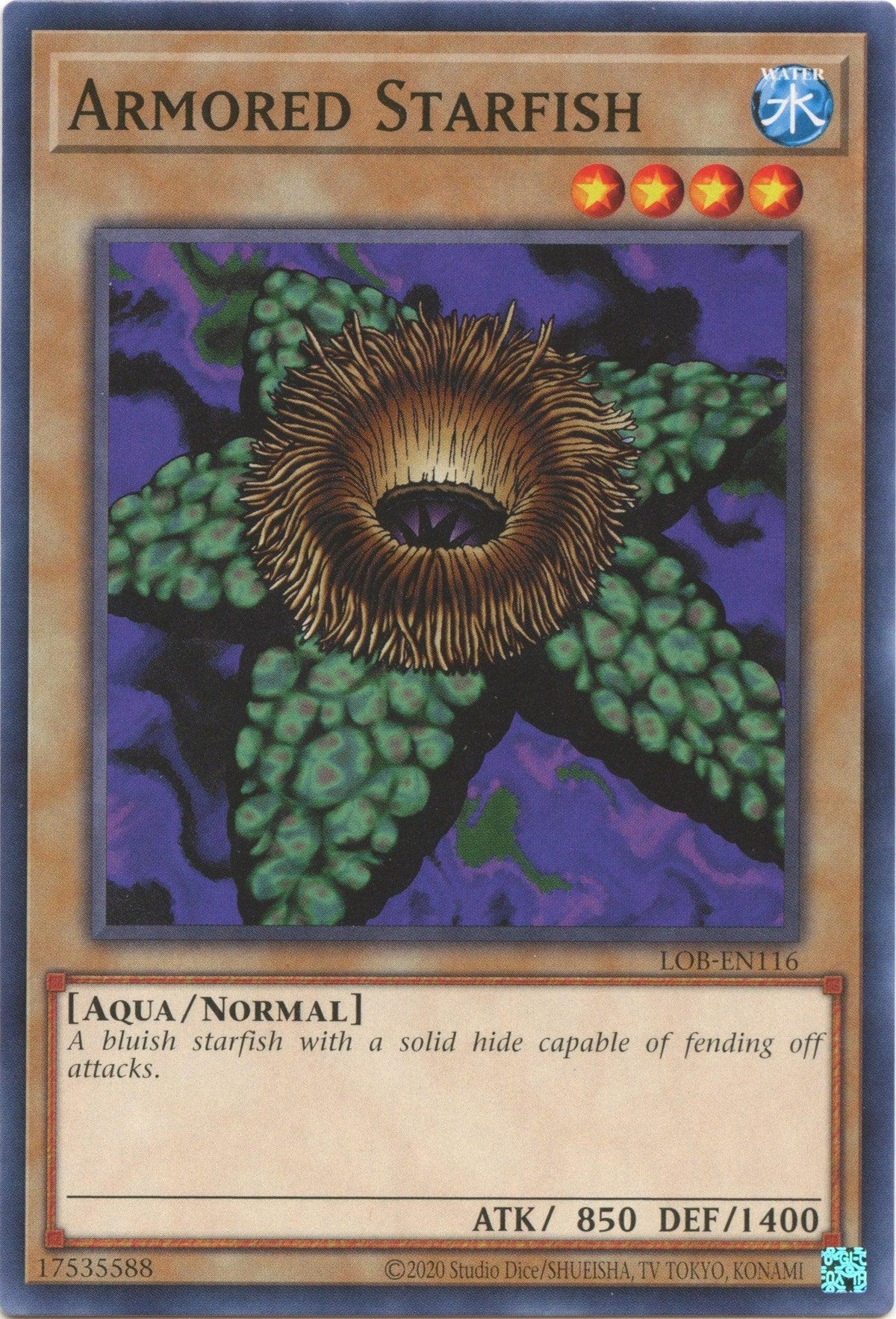 Aqua, Common, Legend of Blue Eyes White Dragon (25th Anniversary Edition), Normal Monster, Unlimited, Water Armored Starfish (25th Anniversary) [LOB-EN116] Common - Trading Card World