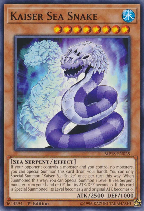 1st Edition, 2018 Mega-Tins Mega Pack, Common, Effect Monster, Sea Serpent, Water Kaiser Sea Snake [MP18-EN025] Common - Trading Card World