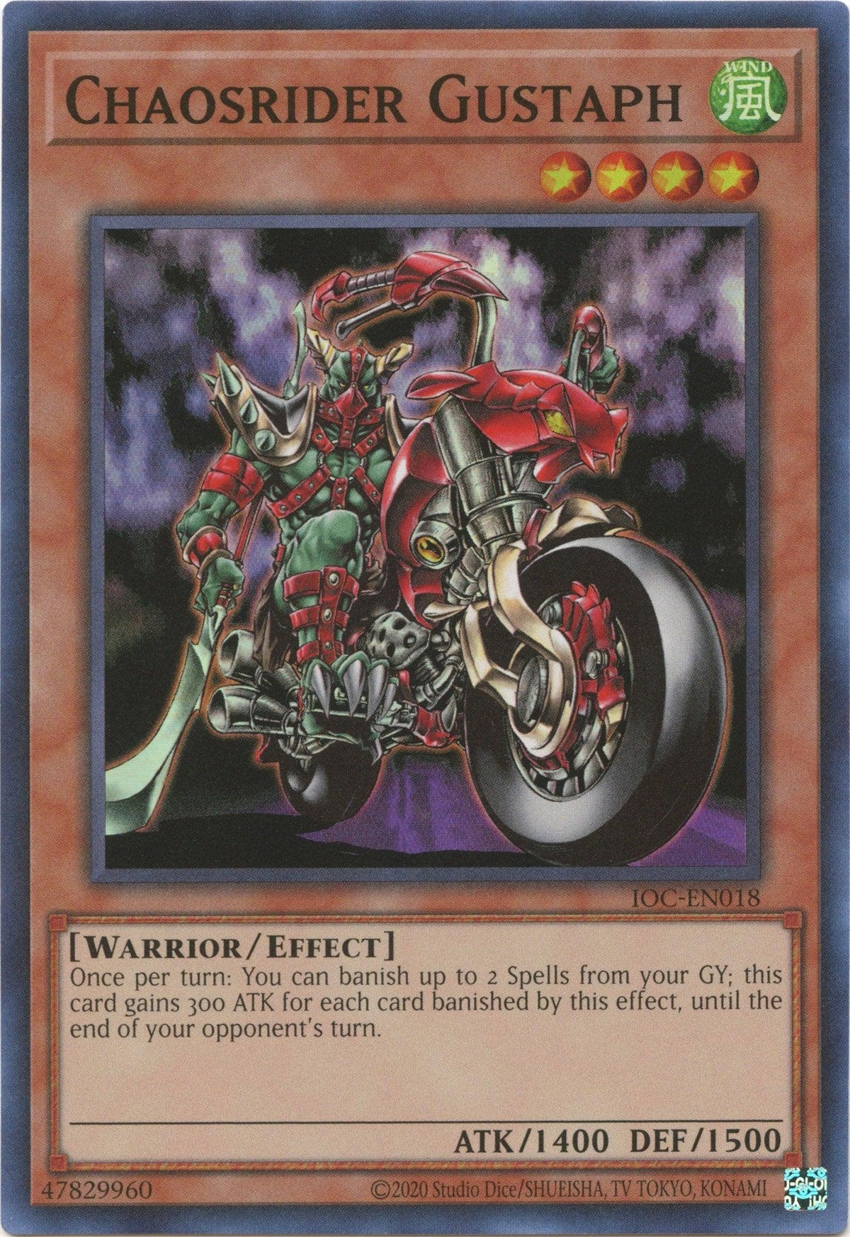 Effect Monster, Invasion of Chaos (25th Anniversary Edition), Super Rare, Unlimited, Warrior, Wind Chaosrider Gustaph (25th Anniversary) [IOC-EN018] Super Rare - Trading Card World