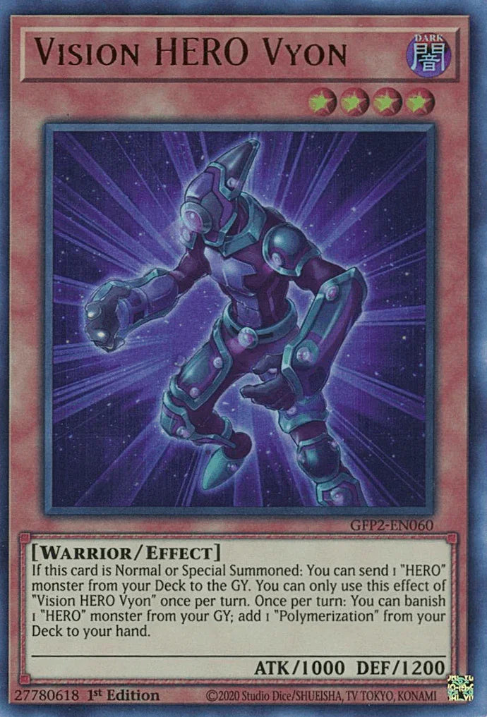 1st Edition, Dark, Effect Monster, Ghosts From the Past: The 2nd Haunting, Ultra Rare, Warrior Vision HERO Vyon [GFP2-EN060] Ultra Rare - Trading Card World