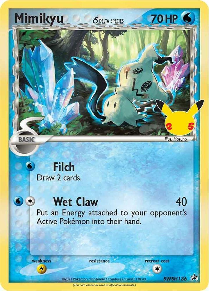 Sword & Shield: Black Star Promos, SWSH136 Mimikyu (SWSH136) (Delta Species) (Celebrations) [Sword & Shield: Black Star Promos] - Trading Card World