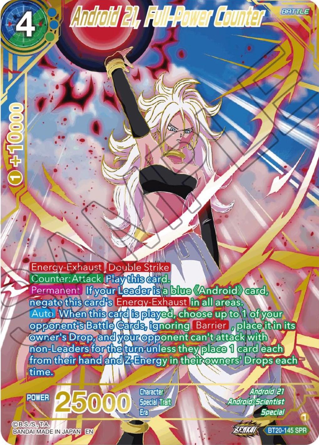 Android 21, Android/Scientist, Battle, Blue;Green, BT20-145, Parallel Foil, Power Absorbed, Special, Special Rare Android 21, Full-Power Counter (SPR) (BT20-145) [Power Absorbed] - Trading Card World