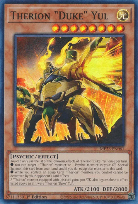 1st Edition, Dueling Heroes Collectors Tin - Mega Pack (25th Anniversary Edition), Effect Monster, Light, Psychic, Super Rare Therion "Duke" Yul [MP23-EN061] Super Rare - Trading Card World