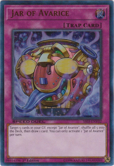 1st Edition, Normal Trap, Speed Duel: Ultimate Predators, Trap, Ultra Rare Jar of Avarice [SS03-ENV02] Ultra Rare - Trading Card World