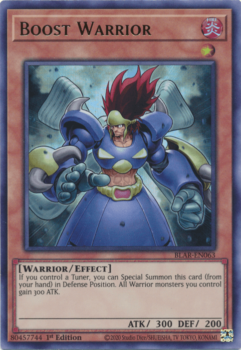1st Edition, Battles of Legend: Armageddon, Effect Monster, Fire, Ultra Rare, Warrior Boost Warrior [BLAR-EN063] Ultra Rare - Trading Card World