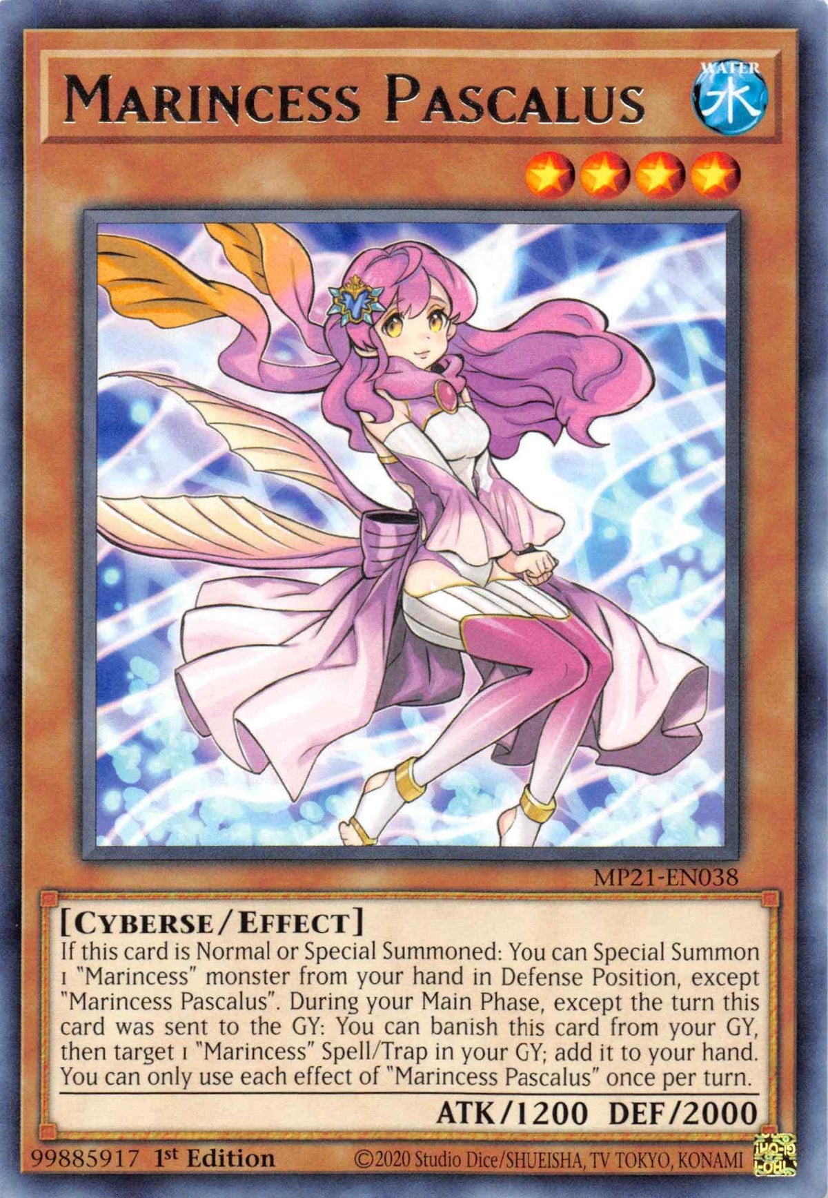 1st Edition, 2021 Tin of Ancient Battles, Cyberse, Effect Monster, Rare, Water Marincess Pascalus [MP21-EN038] Rare - Trading Card World