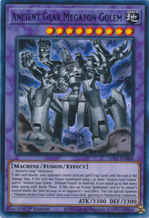 1st Edition, Earth, Fusion/Effect Monster, Legendary Duelists: Season 1, Machine, Ultra Rare Ancient Gear Megaton Golem (Purple) [LDS1-EN088] Ultra Rare - Trading Card World