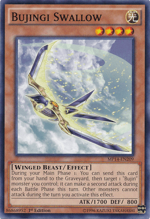 1st Edition, 2014 Mega-Tins Mega Pack, Common, Effect Monster, Light, Winged Beast Bujingi Swallow [MP14-EN209] Common - Trading Card World