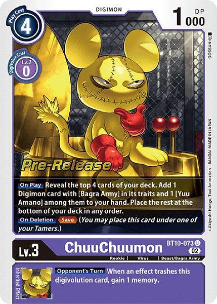 Beast/Bagra Army, BT10-073, Digimon, Purple, Rookie, Uncommon, Virus, Xros Encounter Pre-Release Cards ChuuChuumon [BT10-073] [Xros Encounter Pre-Release Cards] - Trading Card World