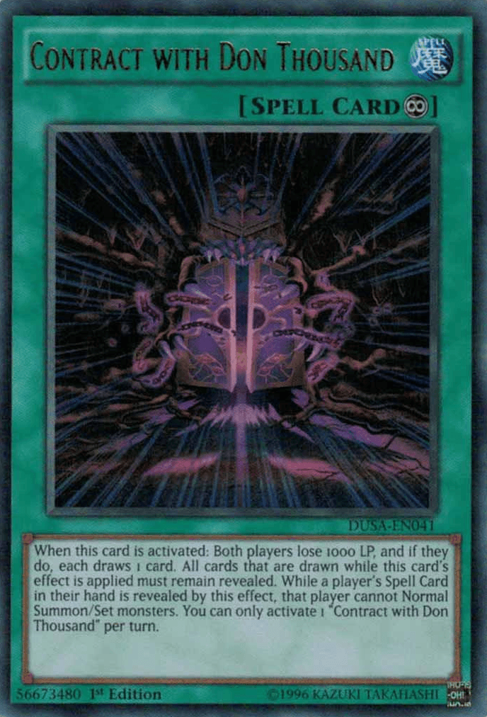 1st Edition, Continuous Spell, Duelist Saga, Spell, Ultra Rare Contract with Don Thousand [DUSA-EN041] Ultra Rare - Trading Card World
