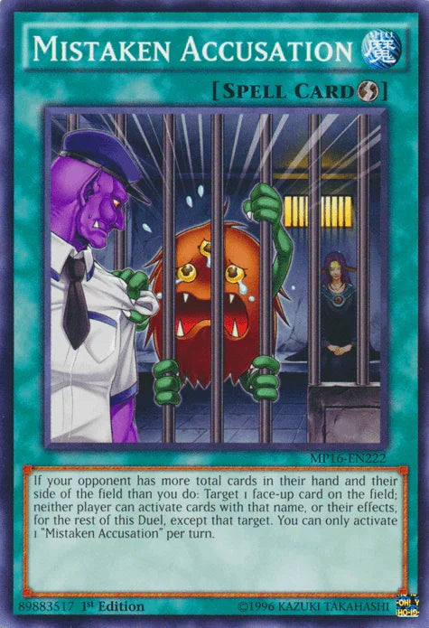 1st Edition, 2016 Mega-Tins Mega Pack, Common, Quick Play Spell, Spell, Unlimited Mistaken Accusation [MP16-EN222] Common - Trading Card World