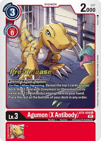 BT9-008, Digimon, Dinosaur/X Antibody, Red, Rookie, Uncommon, Vaccine, X Record Pre-Release Promos Agumon (X Antibody) [BT9-008] [X Record Pre-Release Promos] - Trading Card World