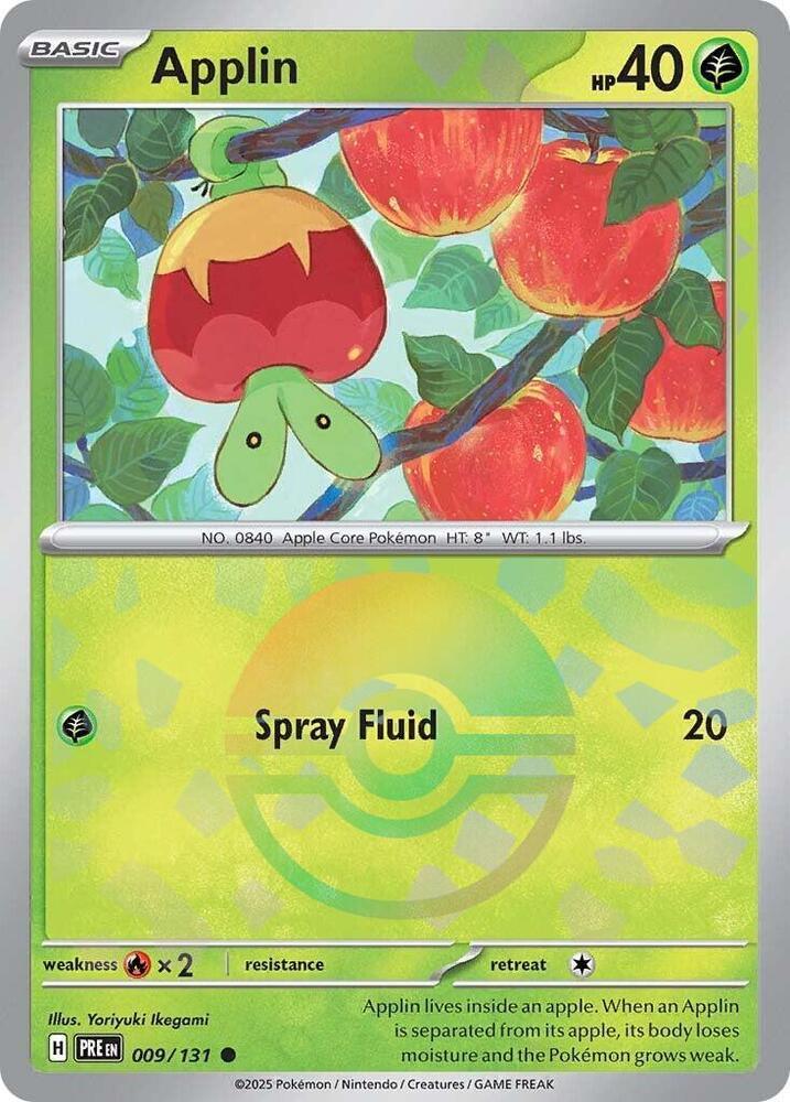009, Common, Fire [x2], Grass, Holofoil, Scarlet & Violet: Prismatic Evolutions Applin (009/131) (Poke Ball Pattern) [Scarlet & Violet: Prismatic Evolutions] - Trading Card World