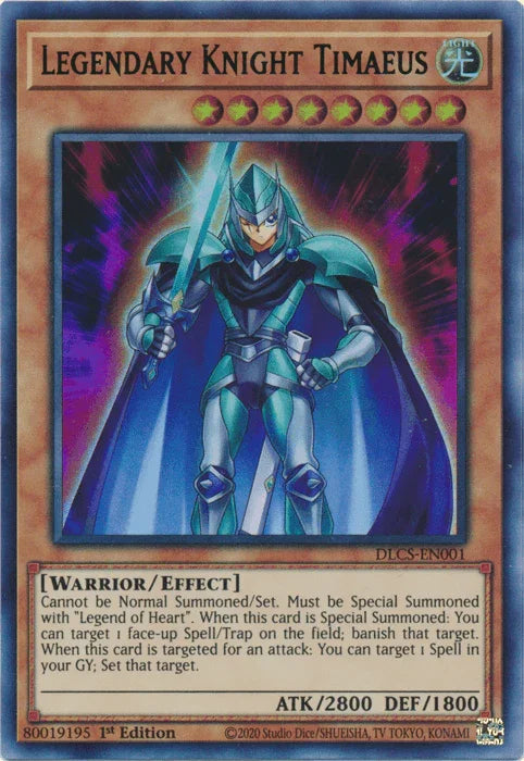 1st Edition, Dragons of Legend: The Complete Series, Effect Monster, Light, Ultra Rare, Warrior Legendary Knight Timaeus (Green) [DLCS-EN001] Ultra Rare - Trading Card World