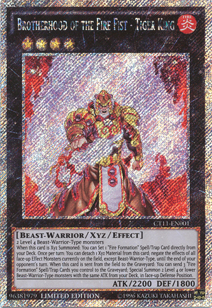 2014 Mega-Tins, Beast-Warrior, Fire, Limited, Secret Rare, Xyz/Effect Monster Brotherhood of the Fire Fist - Tiger King [CT11-EN001] Secret Rare - Trading Card World