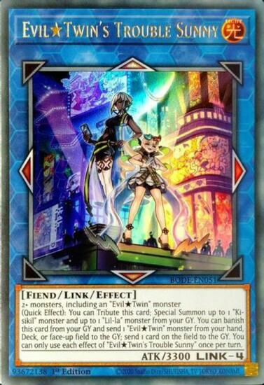 1st Edition, Burst of Destiny, Fiend, Light, Link/Effect Monster, Starlight Rare Evil Twin's Trouble Sunny [BODE-EN051] Starlight Rare - Trading Card World