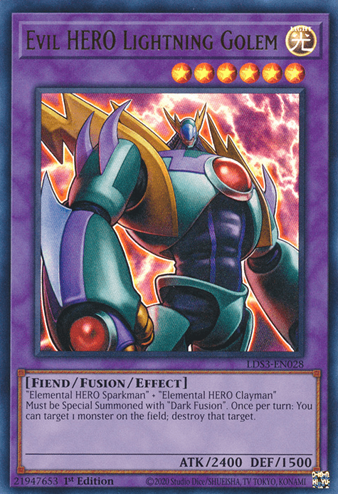 1st Edition, Fiend, Fusion/Effect Monster, Legendary Duelists: Season 3, Light, Ultra Rare Evil HERO Lightning Golem [LDS3-EN028] Ultra Rare - Trading Card World