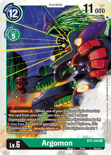 BT2-050, Digimon, Green, Mega, Mutant, Release Special Booster Ver.1.5, Uncommon, Virus Argomon [BT2-050] [Release Special Booster Ver.1.5] - Trading Card World