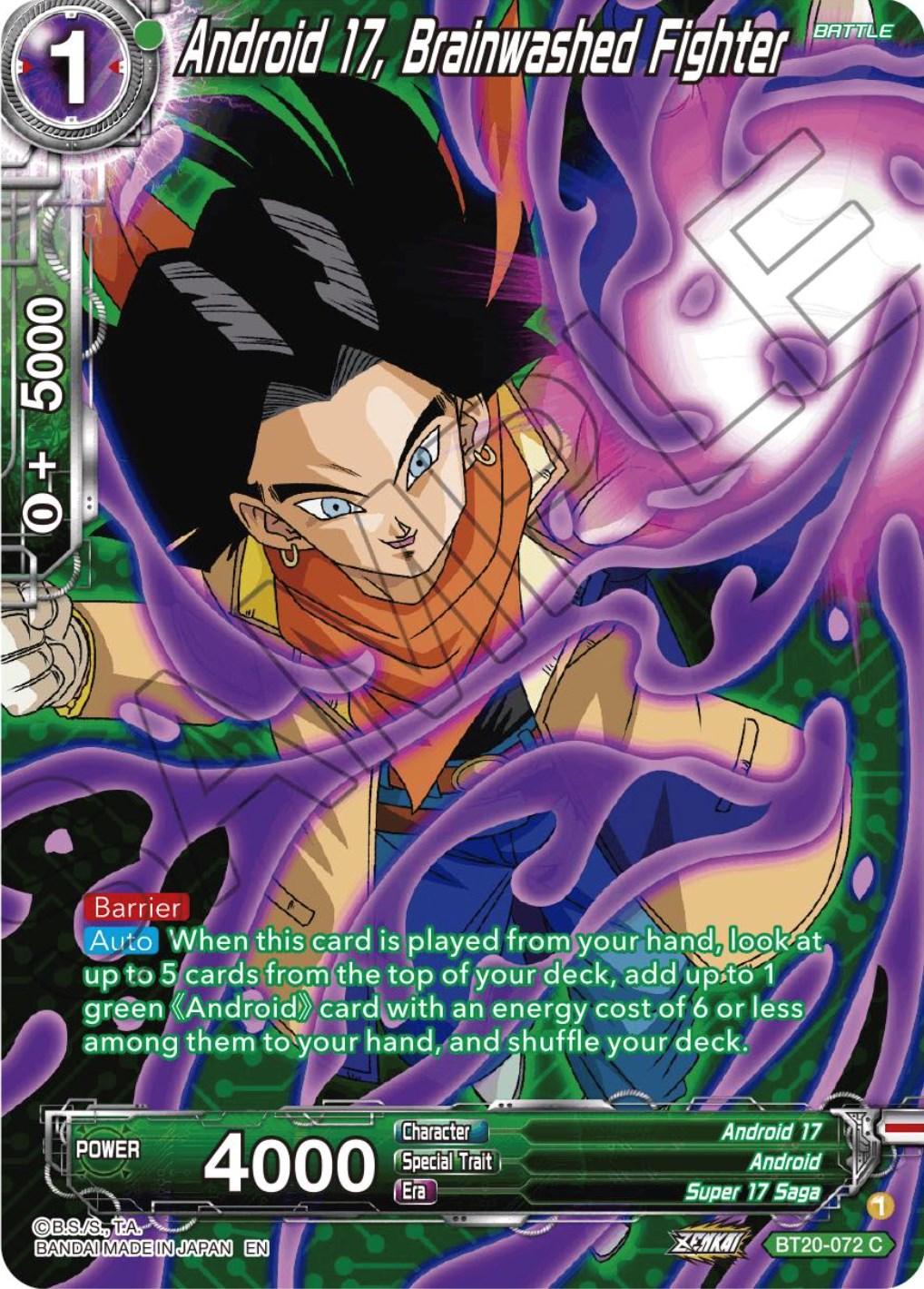 Android, Android 17, Battle, BT20-072, Common, Green, Parallel Foil, Power Absorbed, Super 17 Saga Android 17, Brainwashed Fighter (Silver Foil) (BT20-072) [Power Absorbed] - Trading Card World