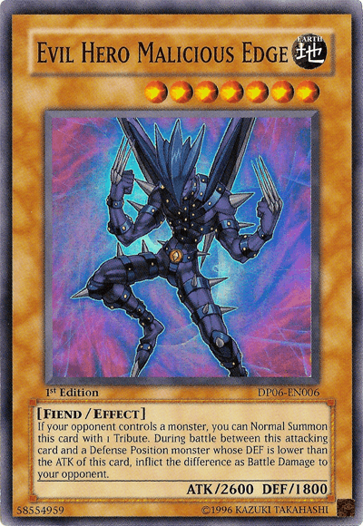 1st Edition, Duelist Pack 6: Jaden Yuki 3, Earth, Effect Monster, Fiend, Super Rare, Unlimited Evil Hero Malicious Edge [DP06-EN006] Super Rare - Trading Card World