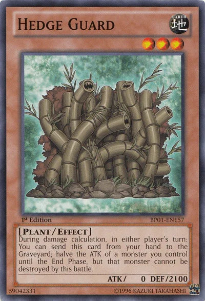 1st Edition, Battle Pack: Epic Dawn, Common, Earth, Effect Monster, Plant, Unlimited Hedge Guard [BP01-EN157] Common - Trading Card World