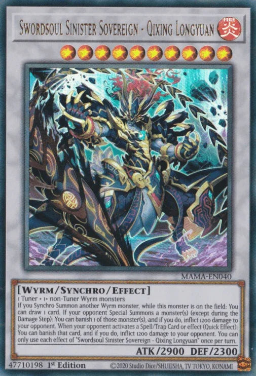 1st Edition, Fire, Magnificent Mavens, Synchro/Effect Monster, Ultra Rare, Wyrm Swordsoul Sinister Sovereign - Qixing Longyuan [MAMA-EN040] Ultra Rare - Trading Card World