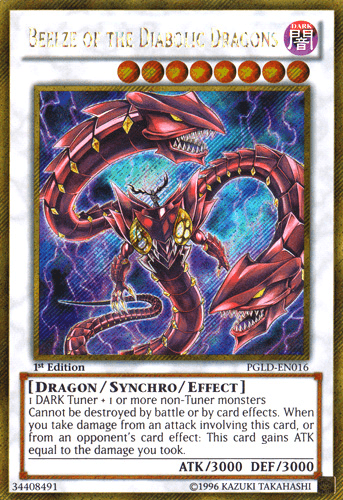 1st Edition, Dark, Dragon, Gold Secret Rare, Premium Gold, Synchro/Effect Monster, Unlimited Beelze of the Diabolic Dragons [PGLD-EN016] Gold Secret Rare - Trading Card World
