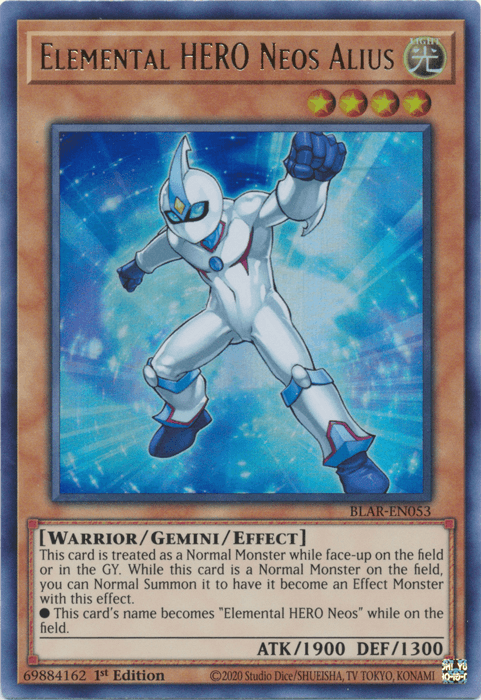 1st Edition, Battles of Legend: Armageddon, Gemini/Effect Monster, Light, Ultra Rare, Warrior Elemental Hero Neos Alius [BLAR-EN053] Ultra Rare - Trading Card World