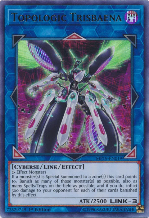 1st Edition, 2019 Gold Sarcophagus Tin Mega Pack, Cyberse, Dark, Link/Effect Monster, Ultra Rare, Unlimited Topologic Trisbaena [MP19-EN019] Ultra Rare - Trading Card World