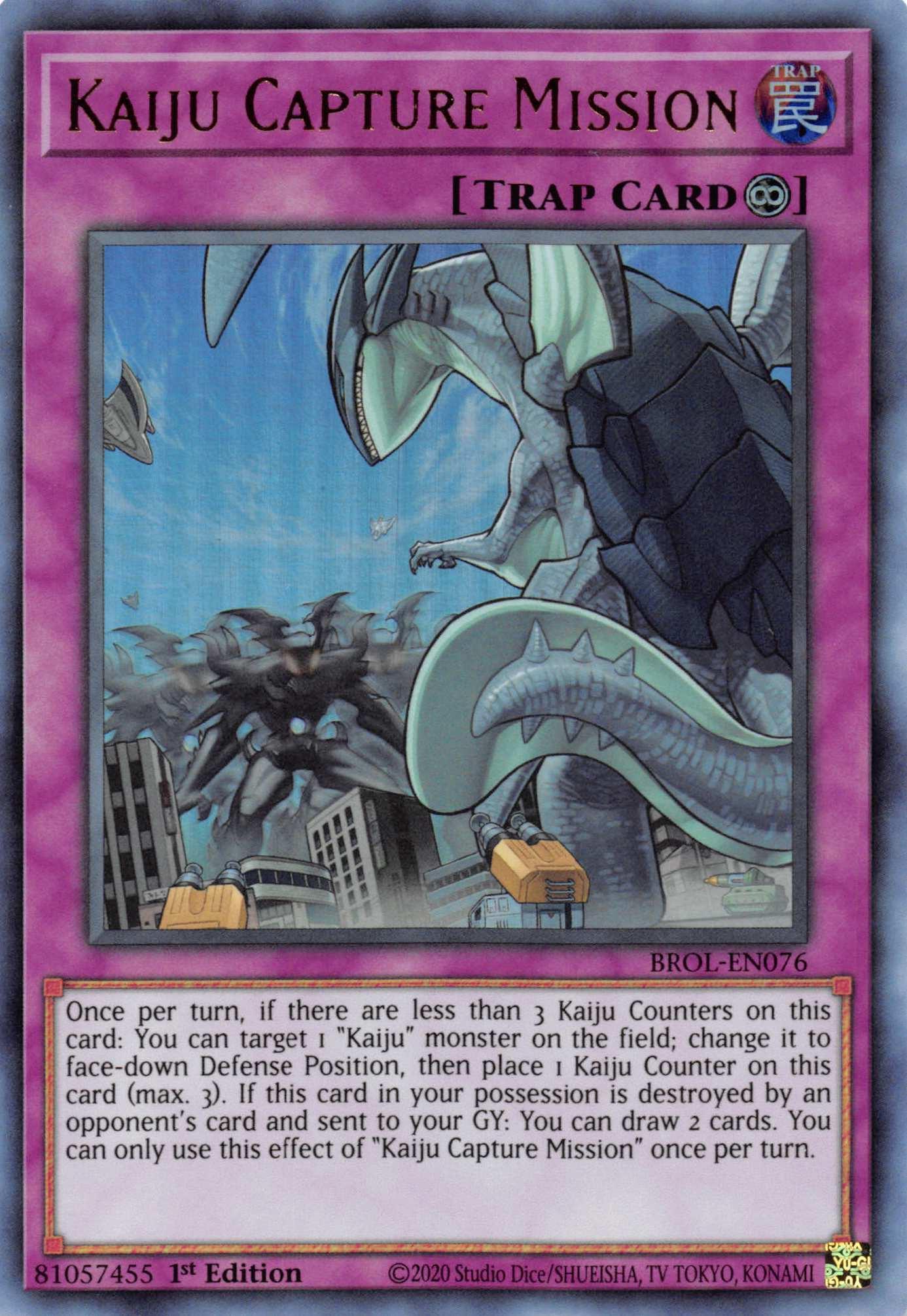 1st Edition, Brothers of Legend, Continuous Trap, Trap, Ultra Rare Kaiju Capture Mission [BROL-EN076] Ultra Rare - Trading Card World