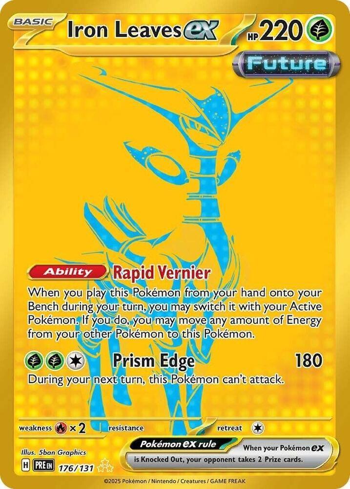 176, Fire [x2], Grass, Holofoil, Hyper Rare, Scarlet & Violet: Prismatic Evolutions Iron Leaves ex (176/131) [Scarlet & Violet: Prismatic Evolutions] - Trading Card World