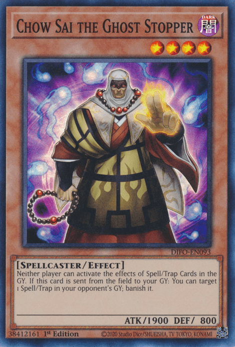 1st Edition, Dark, Dimension Force, Effect Monster, Spellcaster, Super Rare Chow Sai the Ghost Stopper [DIFO-EN093] Super Rare - Trading Card World