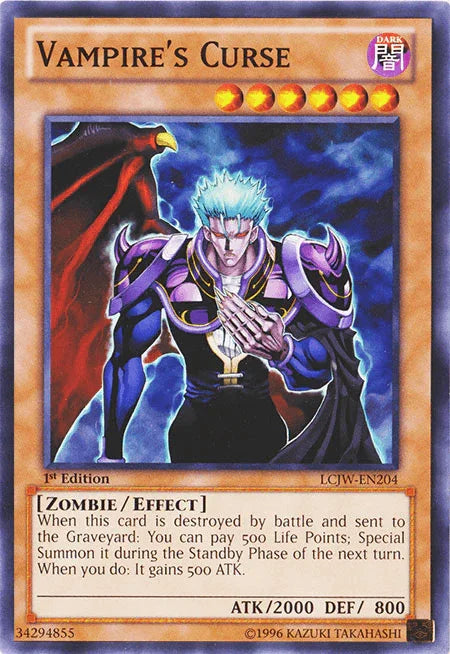 1st Edition, Common, Dark, Effect Monster, Legendary Collection 4: Joey's World, Zombie Vampire's Curse [LCJW-EN204] Common - Trading Card World