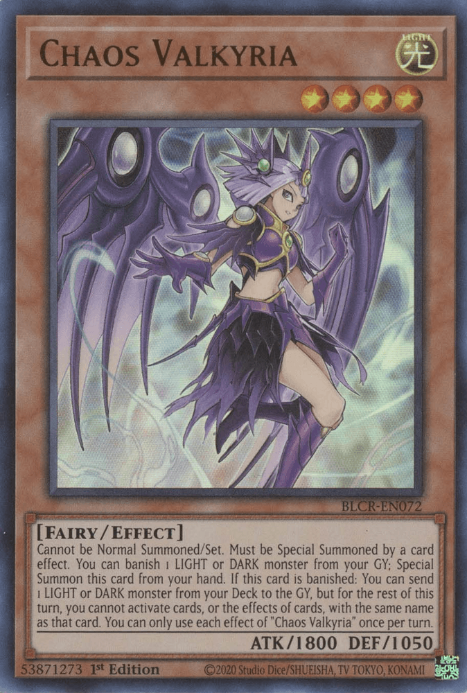 1st Edition, Battles of Legend: Crystal Revenge, Effect Monster, Fairy, Light, Ultra Rare Chaos Valkyria [BLCR-EN072] Ultra Rare - Trading Card World