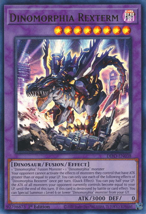 1st Edition, Dark, Dimension Force, Dinosaur, Fusion/Effect Monster, Ultra Rare Dinomorphia Rexterm [DIFO-EN038] Ultra Rare - Trading Card World
